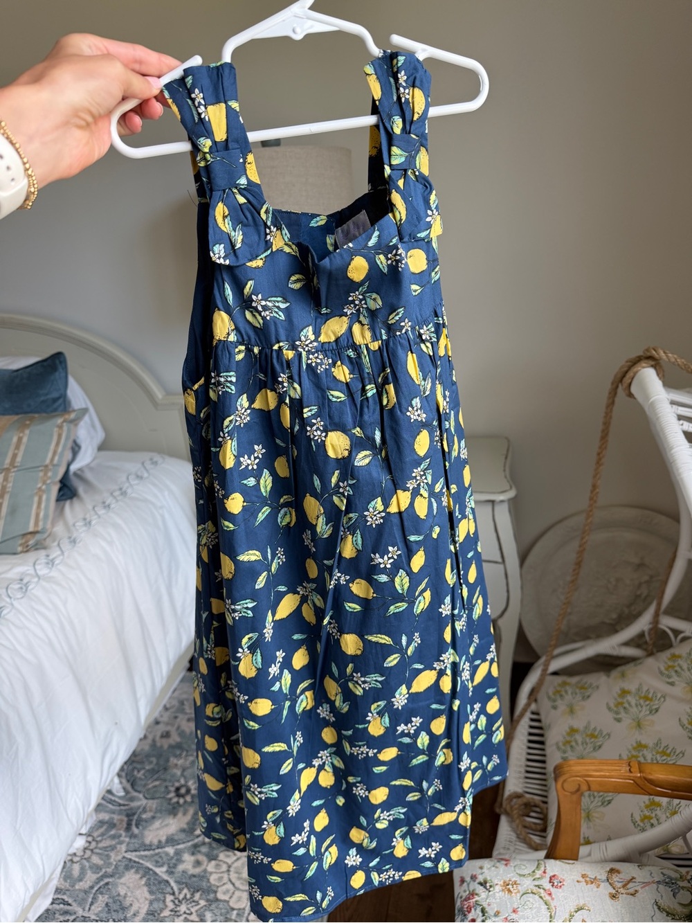 Rachel Riley Girls Navy Lemon Print Sundress